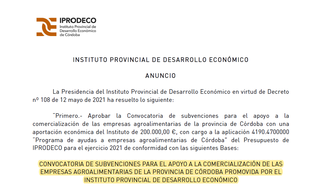 RECEIPT OF GRANT FROM THE PROVINCIAL INSTITUTE OF ECONOMIC DEVELOPMENT OF CÓRDOBA (IPRODECO) - 2
