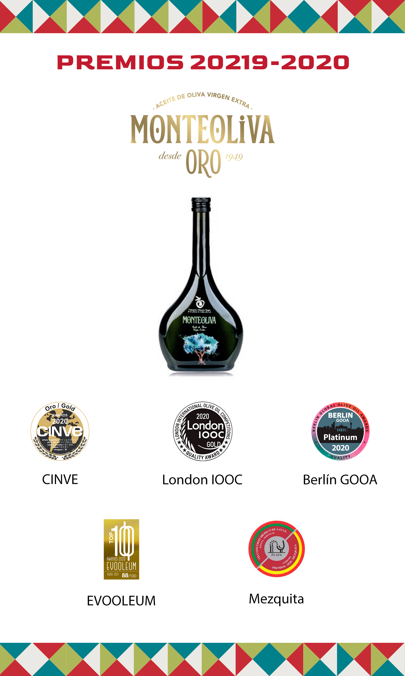 Awards received by Monteoliva oils during the year 2020 - 2